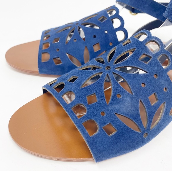 Tory Burch Perfect Navy Laser Cut MAY Flat Sandals - Picture 3 of 10